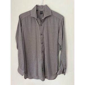 Ike Behar Mens Large LG L Black White Button Down Dress Shirt